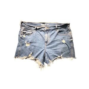 Old Navy Boyfriend Mid-Rise Blue Distressed Denim Cut Off Shorts women's 14